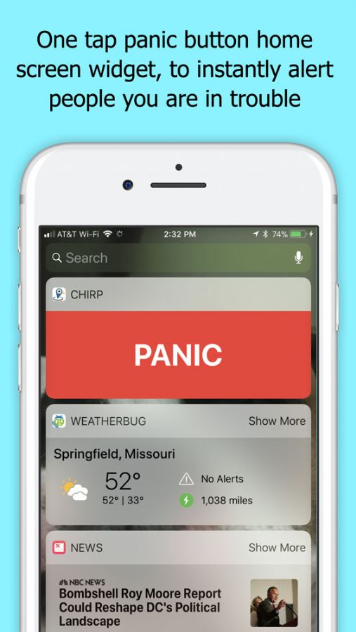 Mobile panic button on home screen